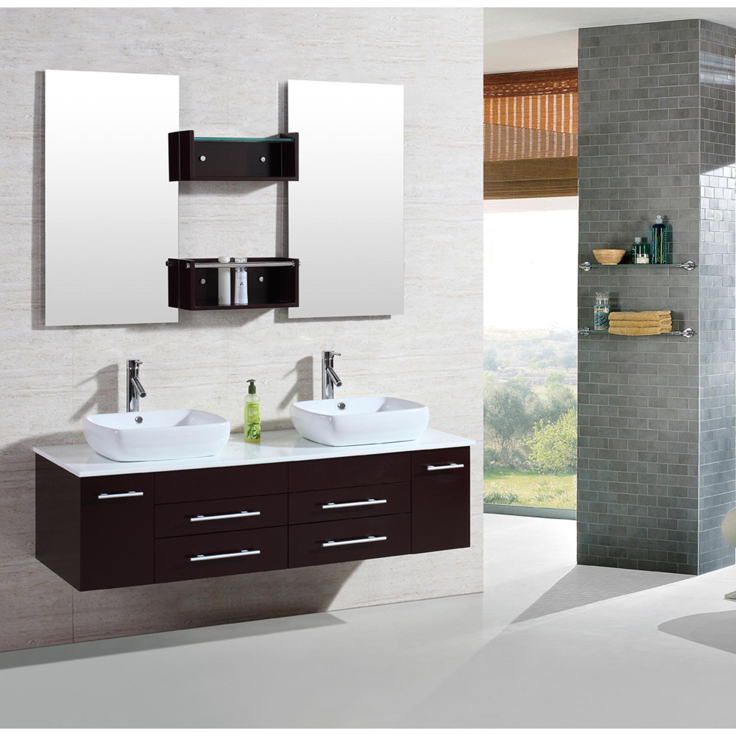 Kokols 60" Double Floating Bathroom Vanity Set with Mirror & Reviews